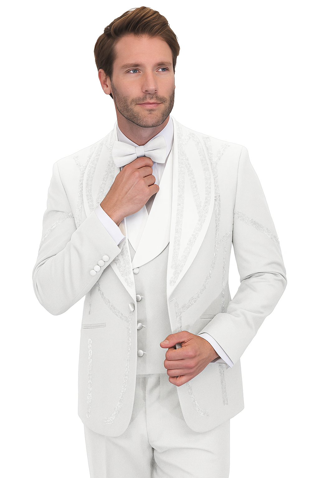 Italian Wool 3-Piece Modern Fit White Tuxedo - 34 Short or Extra Small