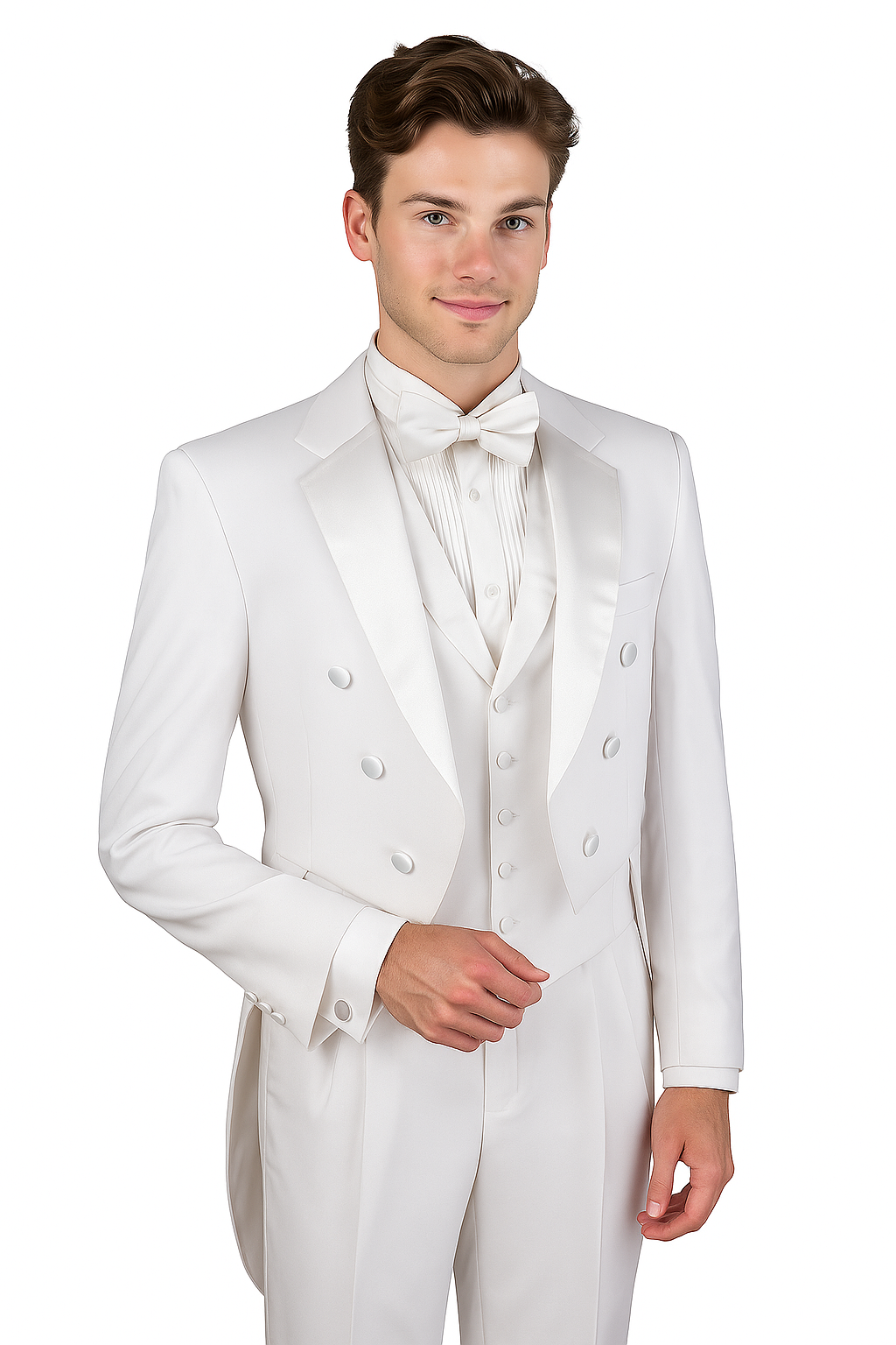 Men's Tuxedo Regular Fit Collection With Tails 3 Piece In White - White