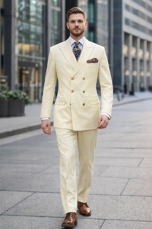 Apollo King Men's 2pc Double Breasted Suit Wide Peak Lapel with Slim Fit Cut