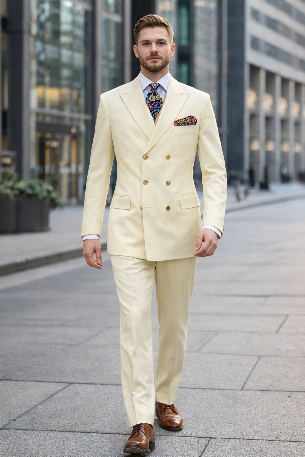 Apollo King Men's 2pc Double Breasted Suit Wide Peak Lapel with Slim Fit Cut