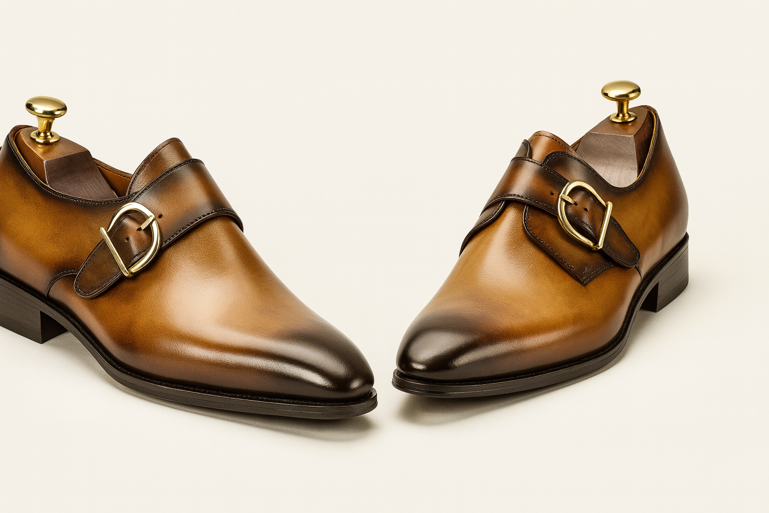 Mens Carrucci Classic Leather Fade Single D-Buckle Monk Strap Dress Shoe in Chestnut - 7