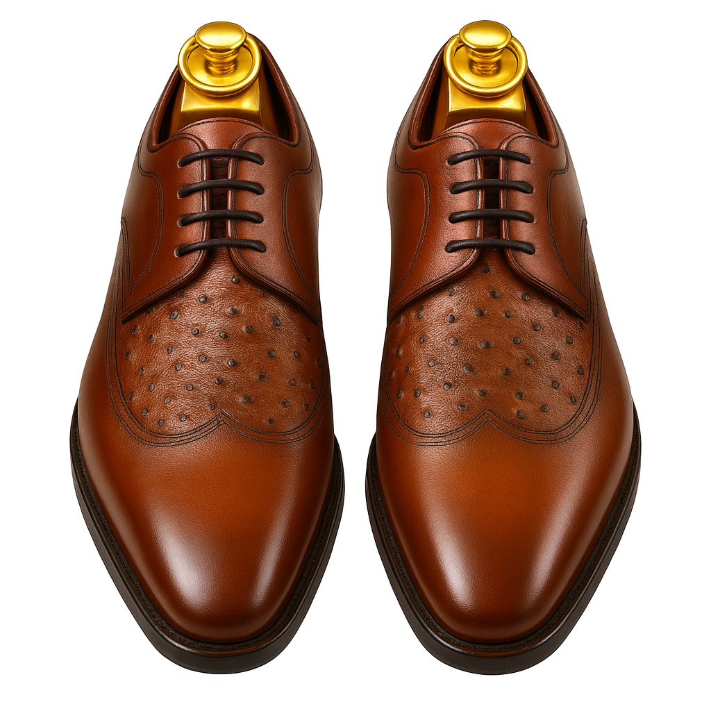 Mens Carrucci Ostrich Embossed Leather Wingtip Dress Shoe in Oxblood - 8