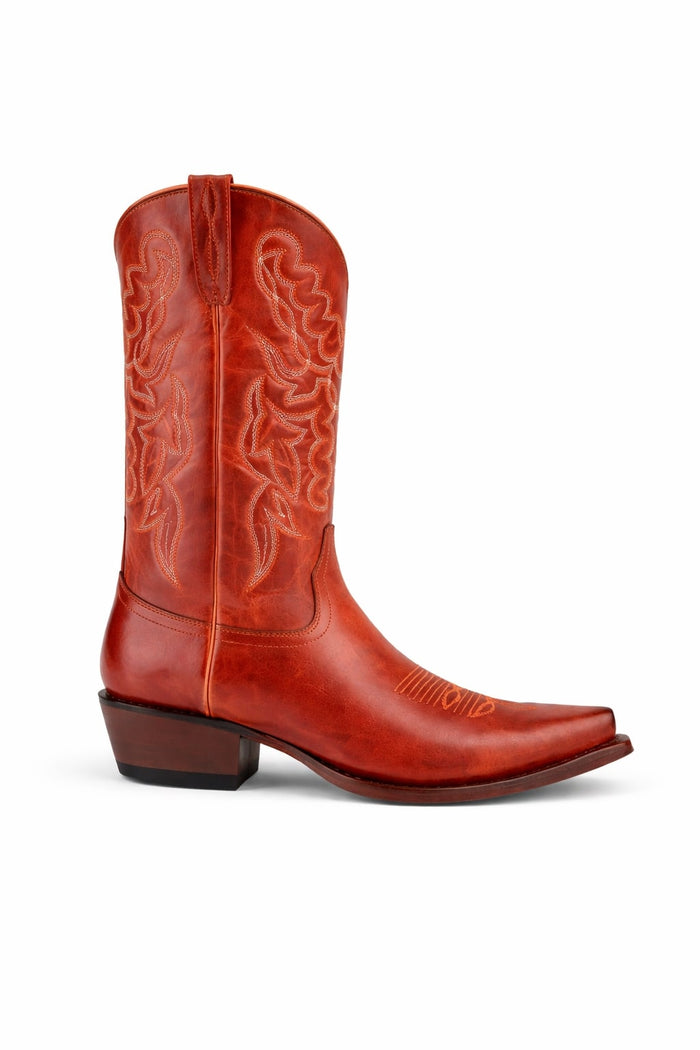 Men's King Exotic Snip Toe Pull Up Leather Boots Handmade Cognac (4943803)