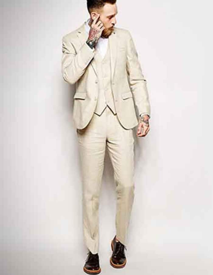 Mens Big and Tall Linen Suits - Natural Wedding Summer Fabric Suit