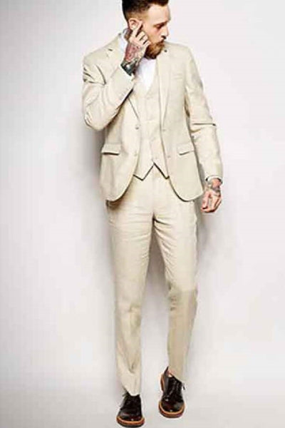 Mens Big and Tall Linen Suits - Natural Wedding Summer Fabric Suit