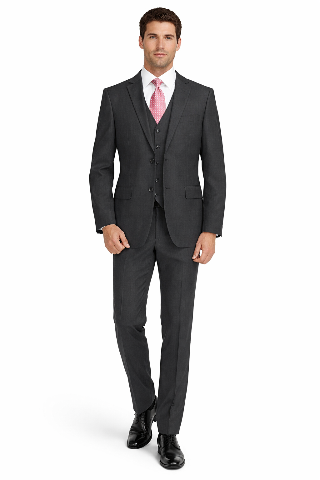 Mens Charcoal Tiglio Suit – Classic 3 Piece Dark Grey Suit for Business, Wedding and Formal Wear - 34 Short or Extra Small