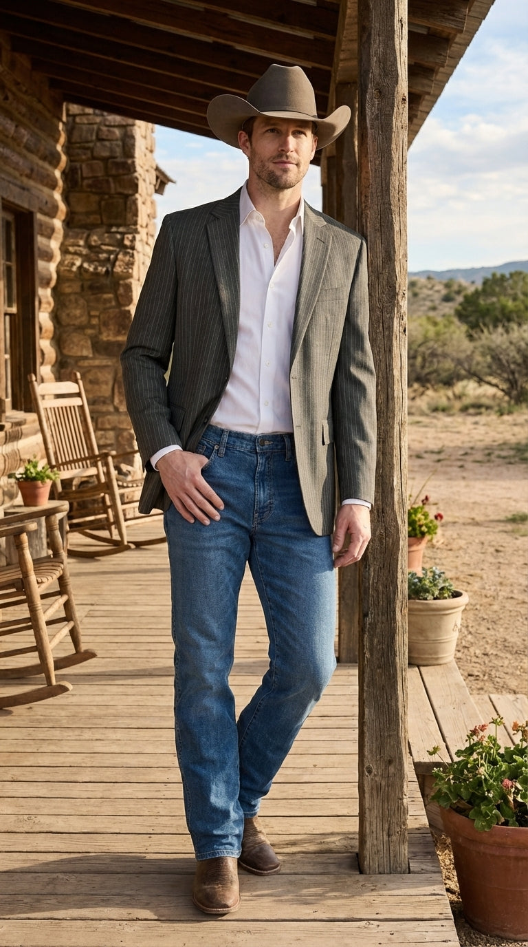 Mens Charcoal Gray Pinstripe Western Blazer – Classic Cowboy Style Jacket for Business, Formal and Smart Casual Wear - 34 Short