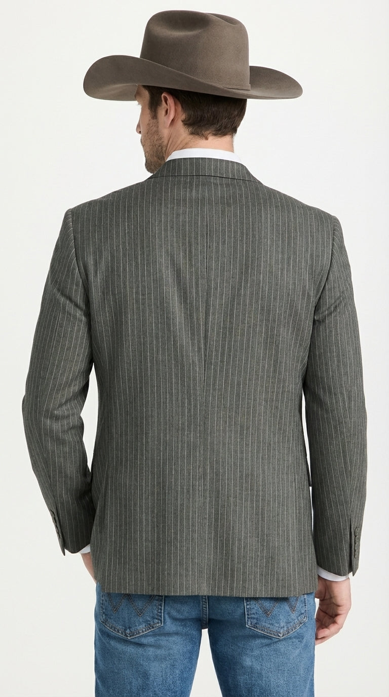 Mens Charcoal Gray Pinstripe Western Blazer – Classic Cowboy Style Jacket for Business, Formal and Smart Casual Wear - 34 Short