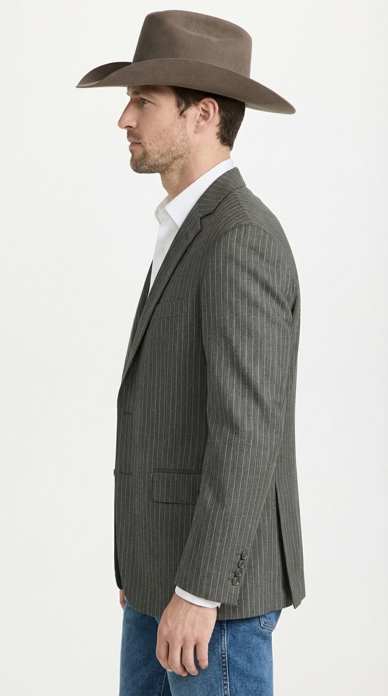 Mens Charcoal Gray Pinstripe Western Blazer – Classic Cowboy Style Jacket for Business, Formal and Smart Casual Wear - 34 Short