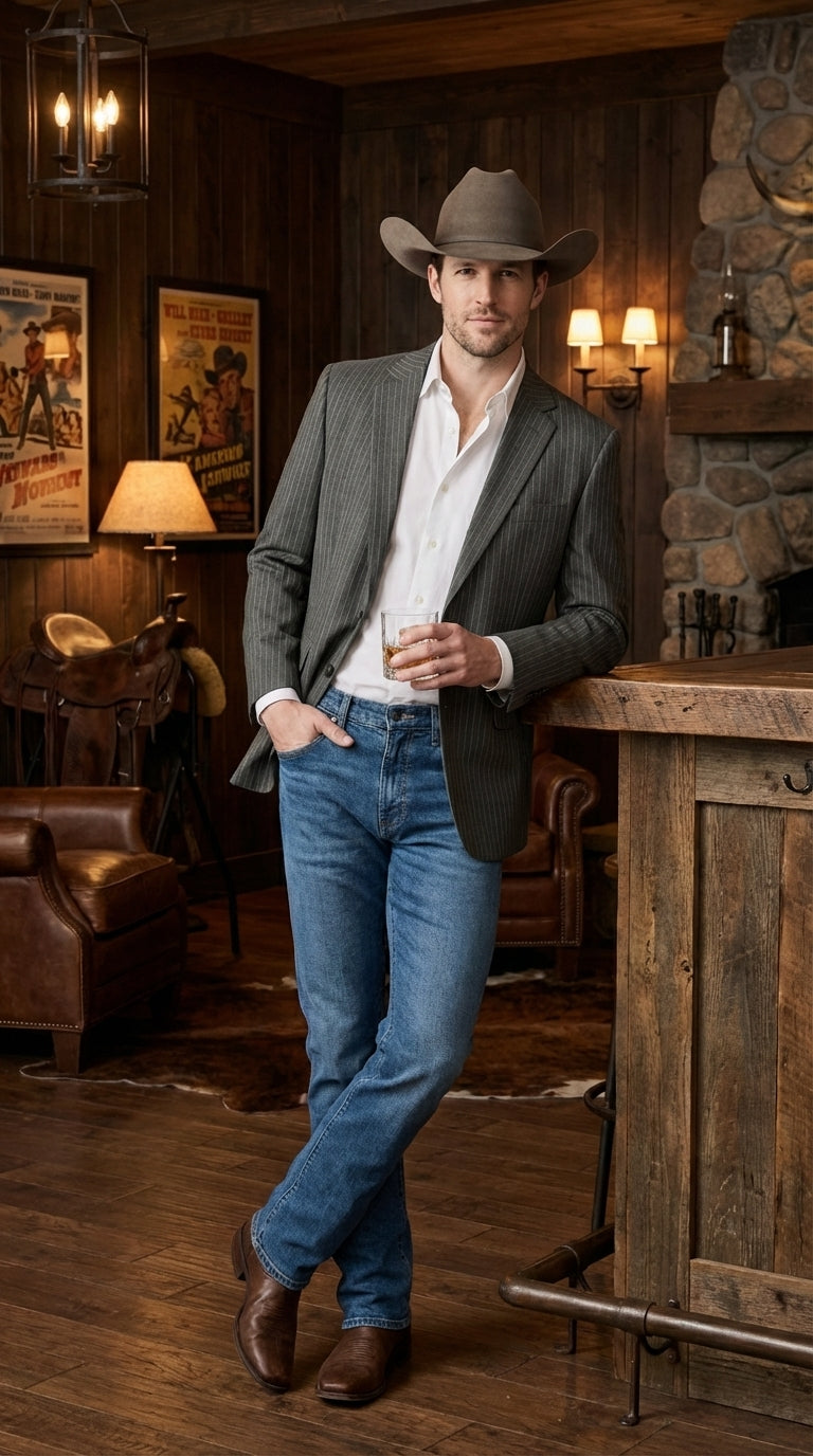 Mens Charcoal Gray Pinstripe Western Blazer – Classic Cowboy Style Jacket for Business, Formal and Smart Casual Wear - 34 Short