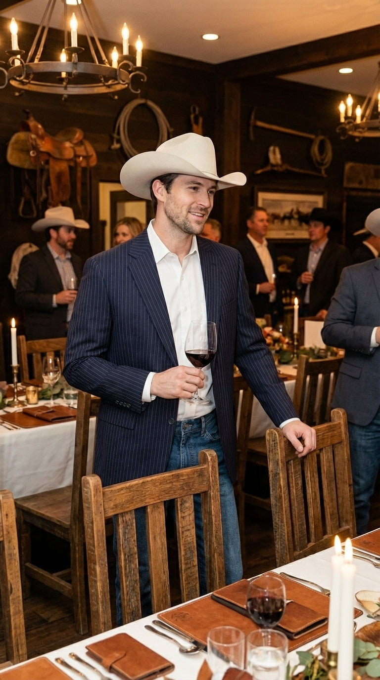 Mens Navy Blue Pinstripe Western Blazer – Classic Cowboy Style Jacket for Business, Formal and Smart Casual Wear - 34 Short