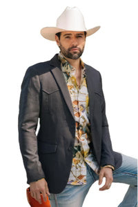 Mens Black Western Sport Coat with Elbow Patches – Modern Cowboy Blazer Jacket - 34 Short or Extra Small