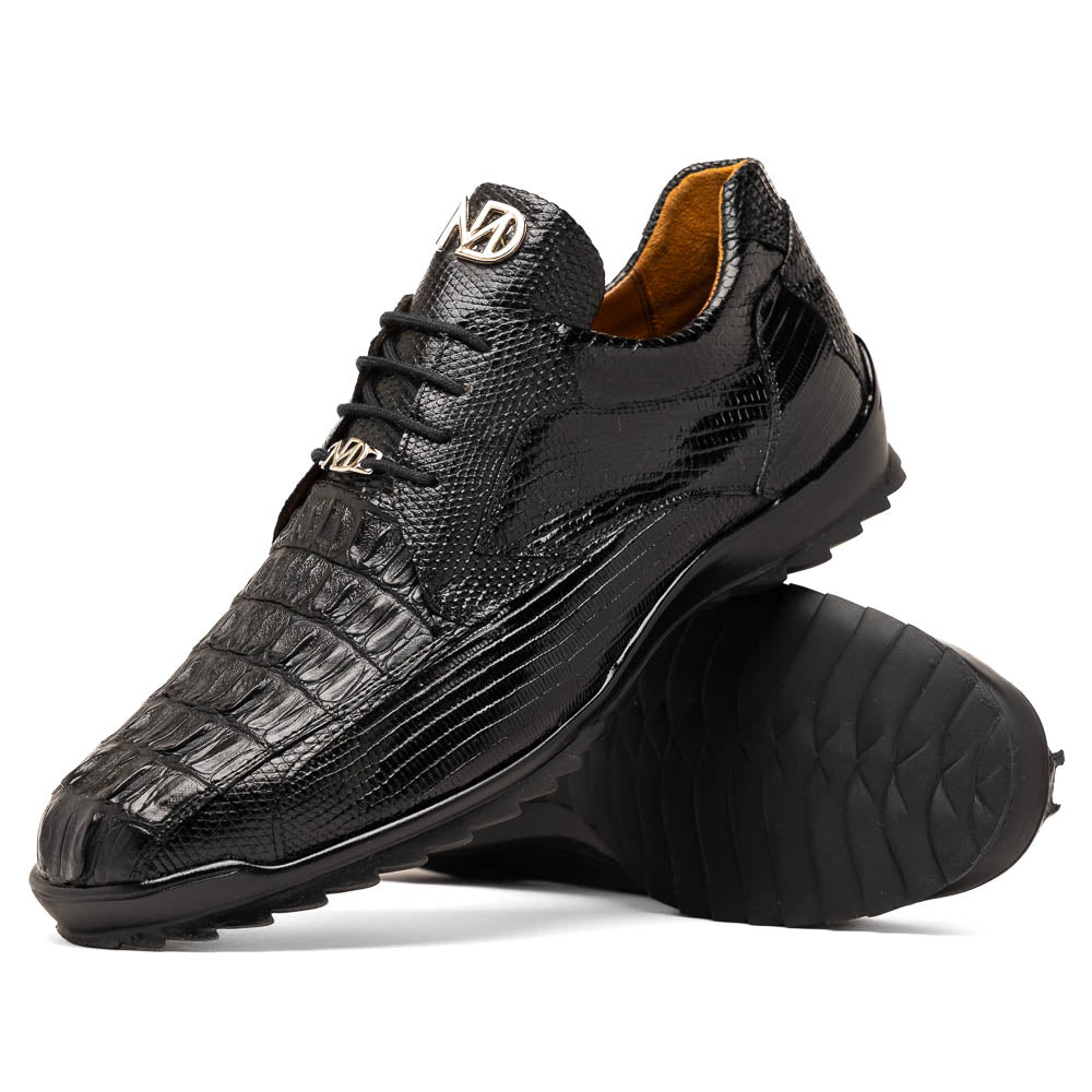 Marco Di Milano Crater Black Caiman Crocodile & Lizard Sneakers - 9
