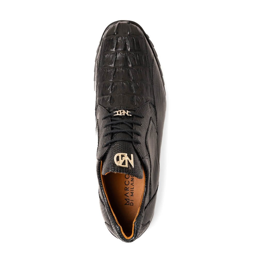 Marco Di Milano Crater Black Caiman Crocodile & Lizard Sneakers - 9