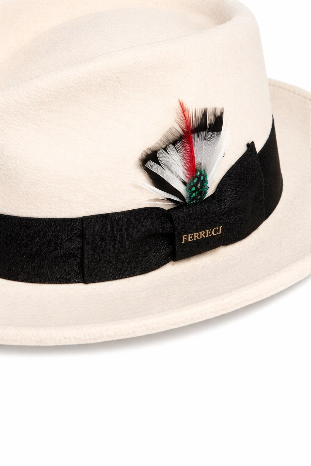 Gangster 100% Austrailian Wool Crushable Mens Fedora Hat - Removable Feather Gangster White/Black Mens Fedora Hat - Small