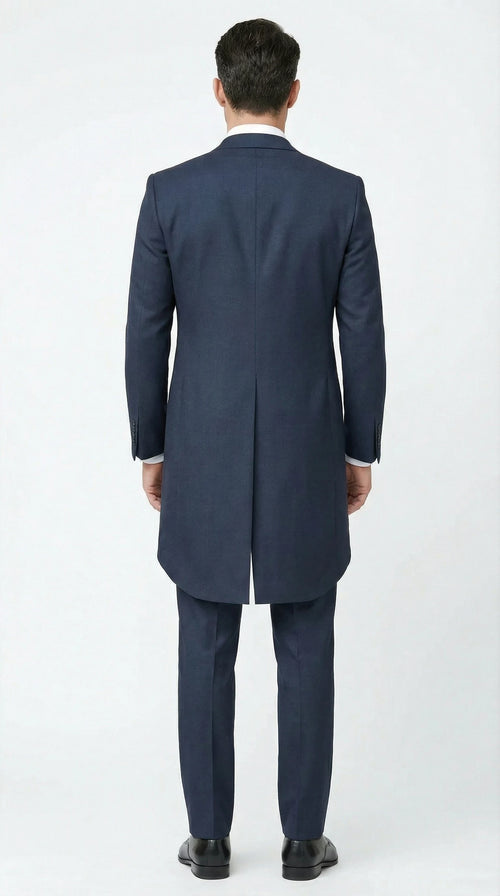 Mens Navy Blue Three Piece Formal Suit Cutaway Tuxedo Blazer Trousers for Wedding Tailcoat