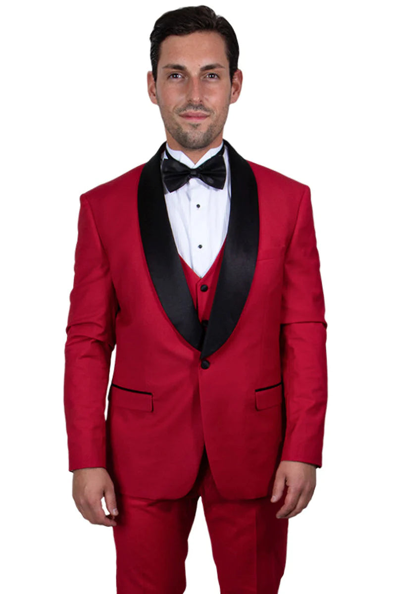 "STACY ADAMS MEN'S RED VESTED SHAWL LAPEL TUXEDO - ONE BUTTON"