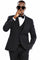 "Men's Black Pinstripe Suit - One Button Vested Wide Peak Lapel"