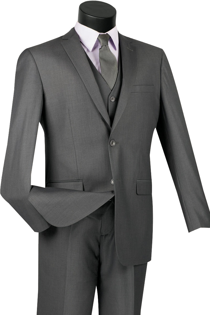 Mens Vested Slim Fit Wool Feel Suit in Heather Grey - 36 Short