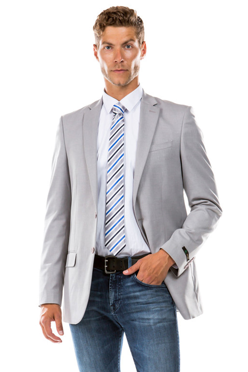 "Designer Wool Suit Jacket for Men in Light Grey"
