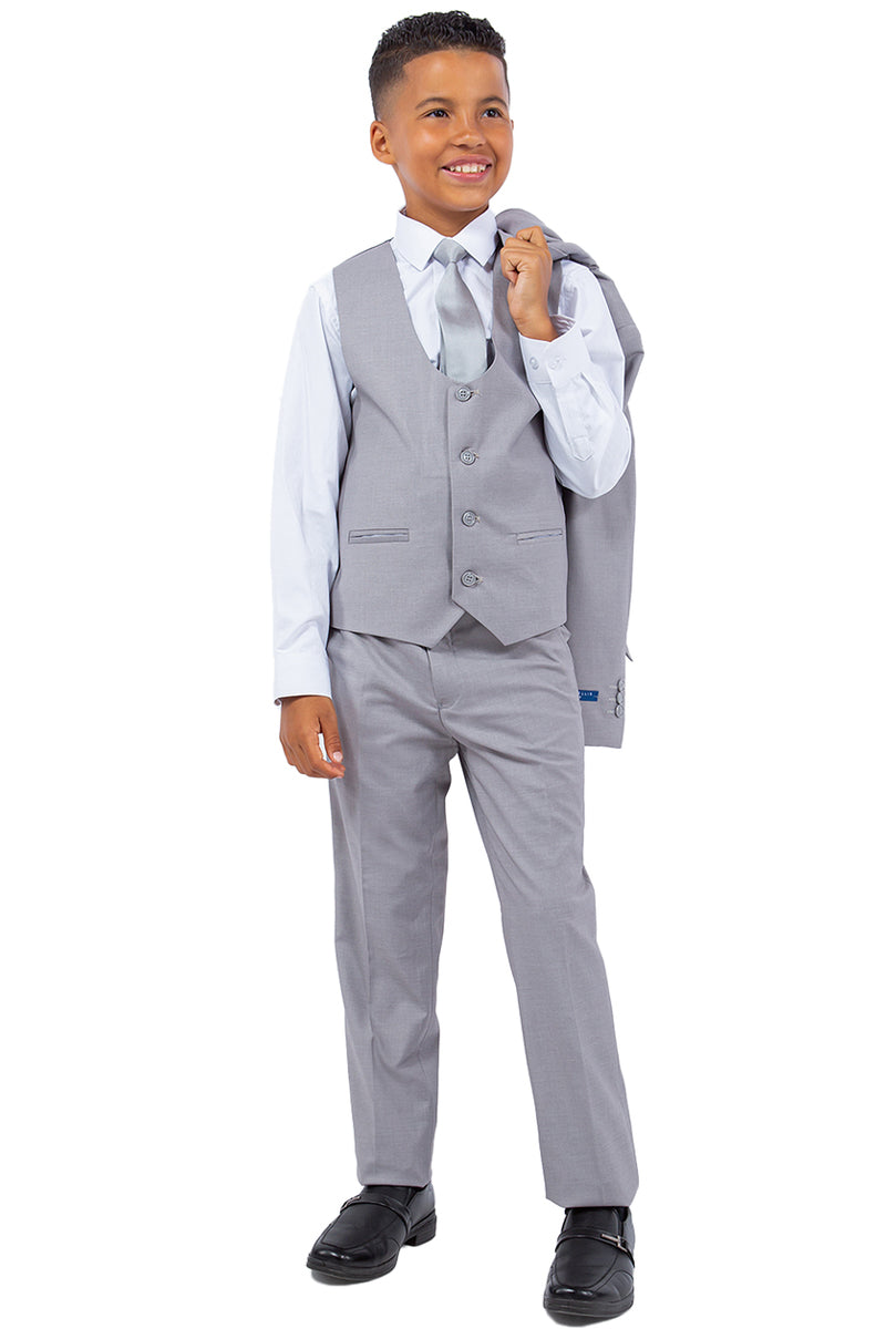 "Perry Ellis Light Grey Boy's Wedding Vested Suit"