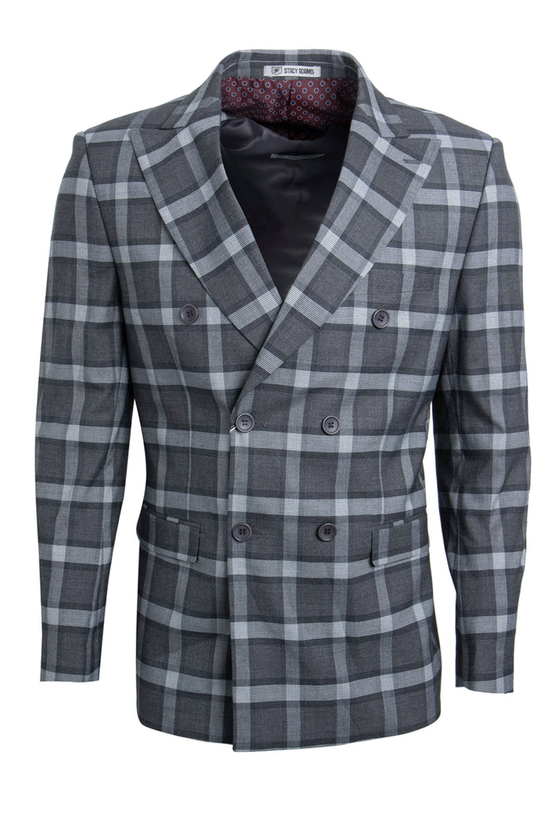 Mens Stacy Adams Suit -Stacy Adams Suit Men's Double Breasted Suit - Black & Grey Windowpane Plaid - 34 Regular