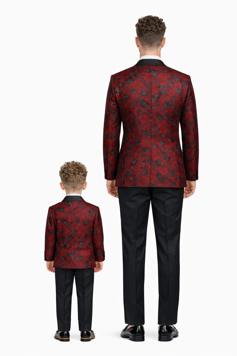 Dad And Son Matching Suits - Red Dad and Son Outfits-New Designer Collection - 38 Short Jacket+32 Waist Adjustable 28to34)(Height: 5 4 to5 7 )(Neck  15-16.5)S-M)
