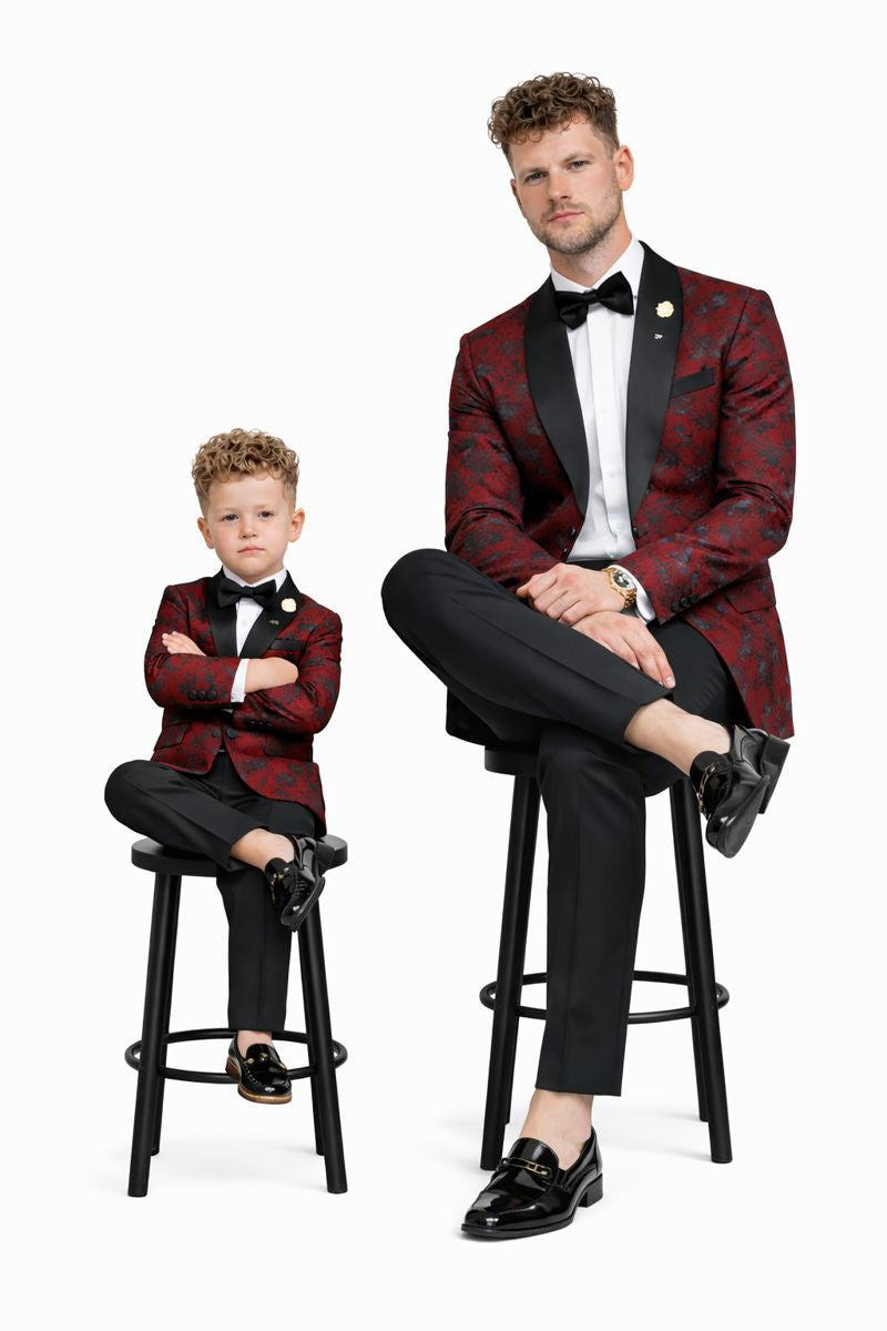 Dad And Son Matching Suits - Red Dad and Son Outfits-New Designer Collection - 38 Short Jacket+32 Waist Adjustable 28to34)(Height: 5 4 to5 7 )(Neck  15-16.5)S-M)