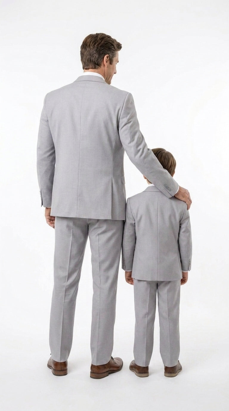 Dad and Son Suit – Father and Son Matching Light Gray 3-Piece Wedding Suits in Very Light Grey - Silver Ash Color - 34 Short or Extra Small
