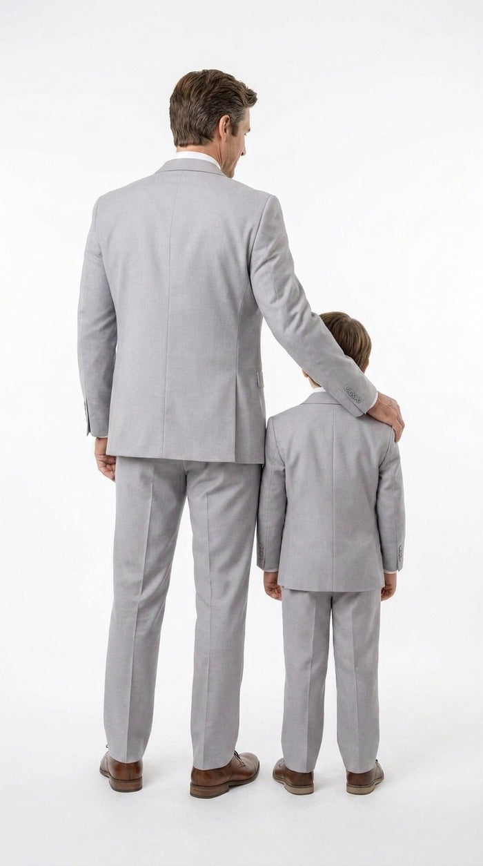 Dad and Son Suit – Father and Son Matching Light Gray 3-Piece Wedding Suits in Very Light Grey - Silver Ash Color