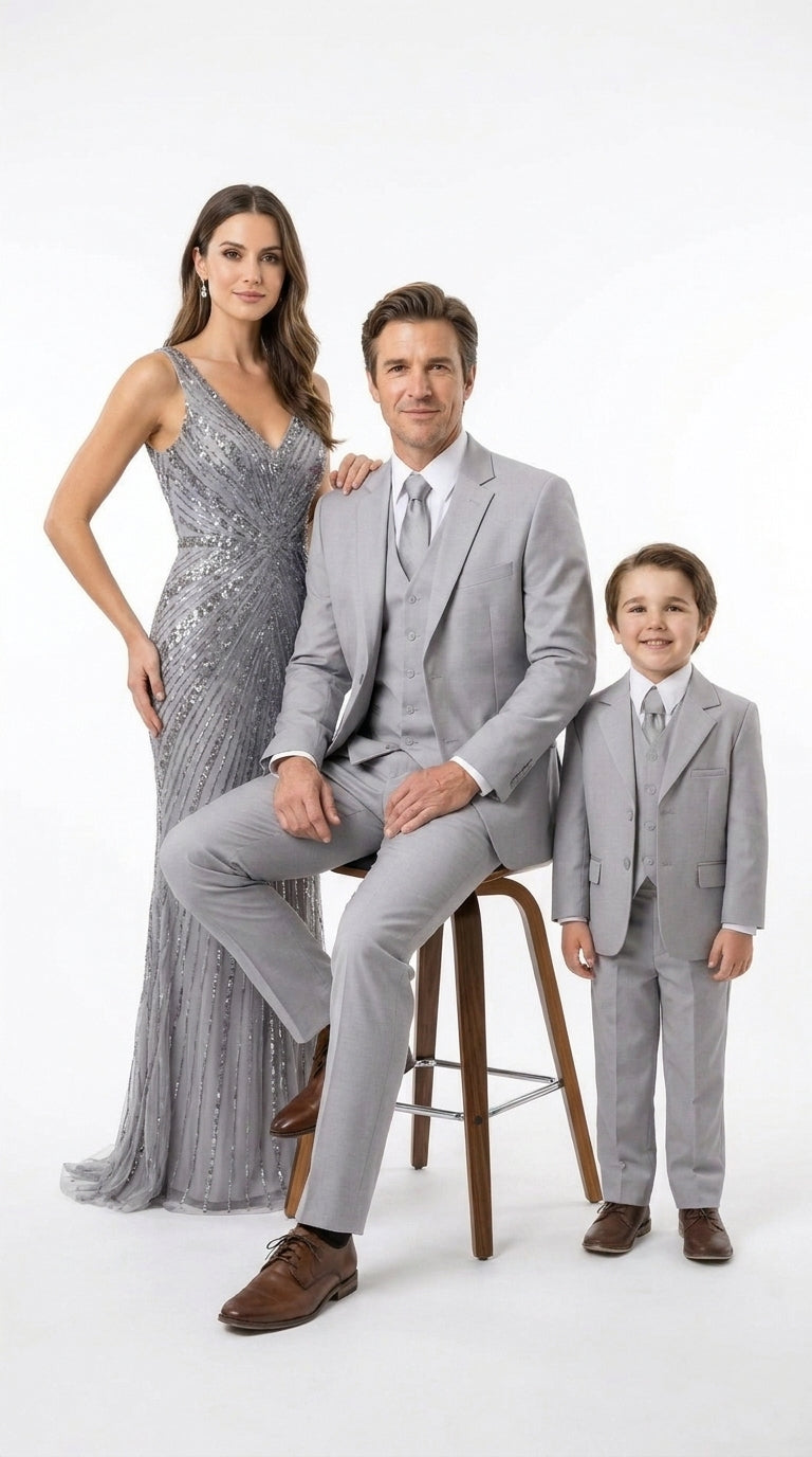 Dad and Son Suit – Father and Son Matching Light Gray 3-Piece Wedding Suits in Very Light Grey - Silver Ash Color - 34 Short or Extra Small