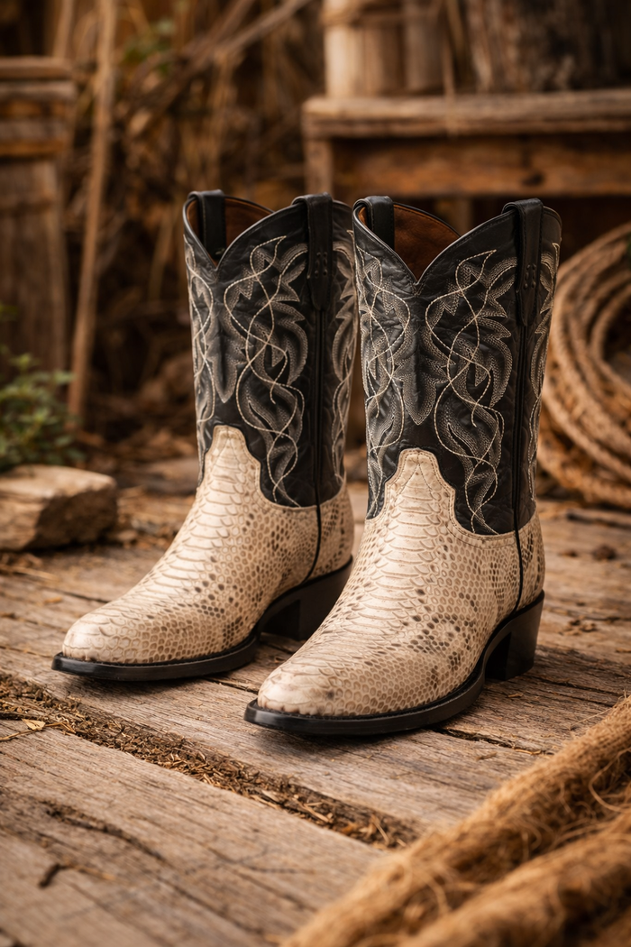 Dan Post Men's Manning Python Snakeskin Round Toe Boots - Natural-New Designer Collection