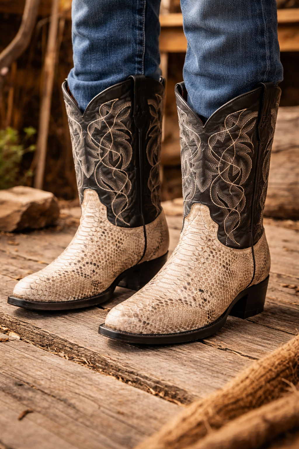 Dan Post Men's Manning Python Snakeskin Round Toe Boots - Natural-New Designer Collection - 6D