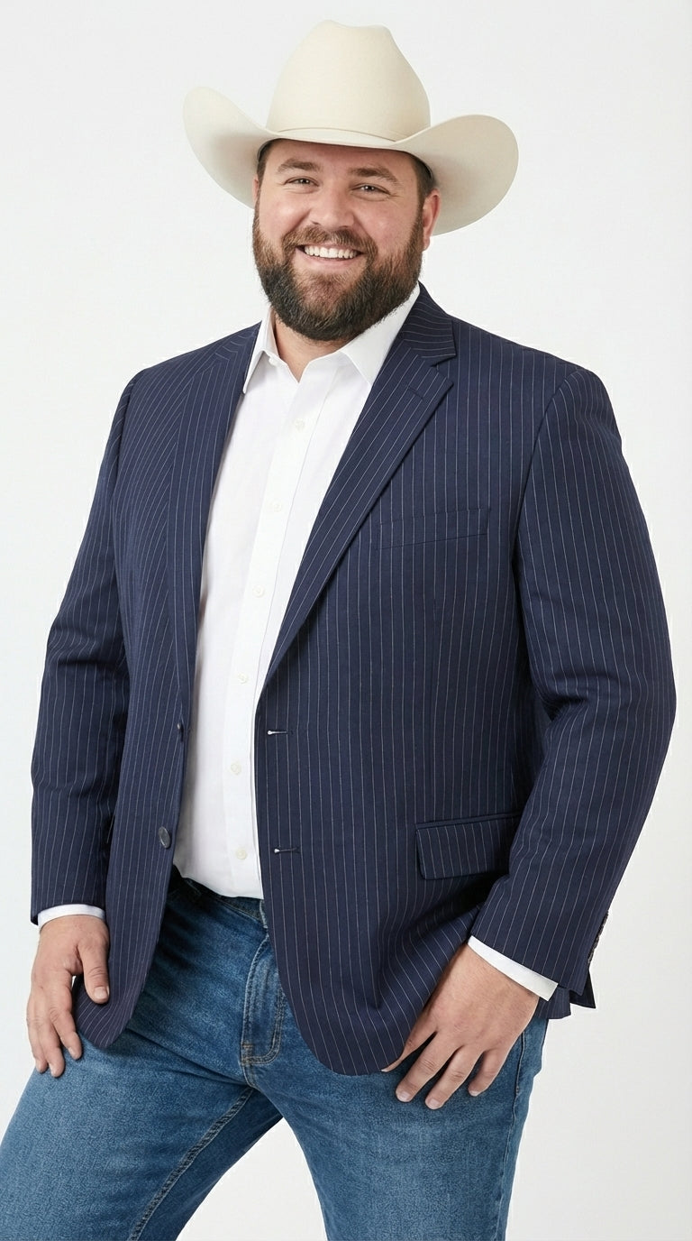 Mens Navy Blue Pinstripe Western Blazer – Classic Cowboy Style Jacket for Business, Formal and Smart Casual Wear - 34 Short
