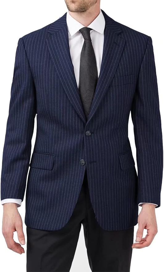 Mens Navy Blue Pinstripe Western Blazer – Classic Cowboy Style Jacket for Business, Formal and Smart Casual Wear - 34 Short