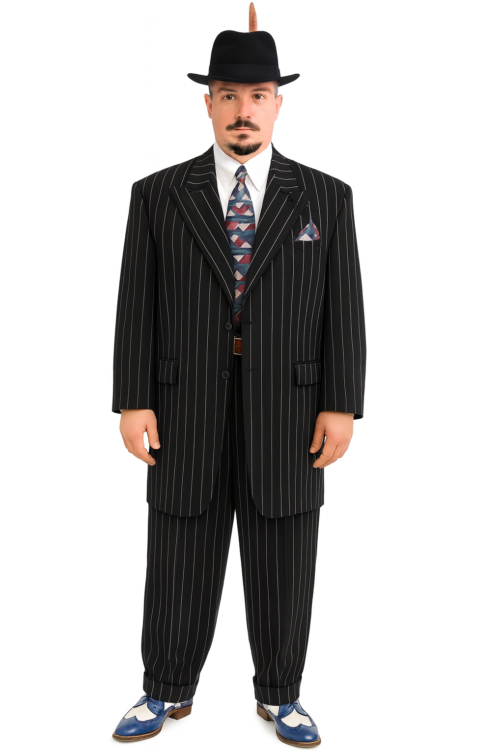 Dark Navy Blue Pinstripe Zoot Suit - Gangster Suit - 1920 Suit-New Designer Collection - 34 Short or Extra Small