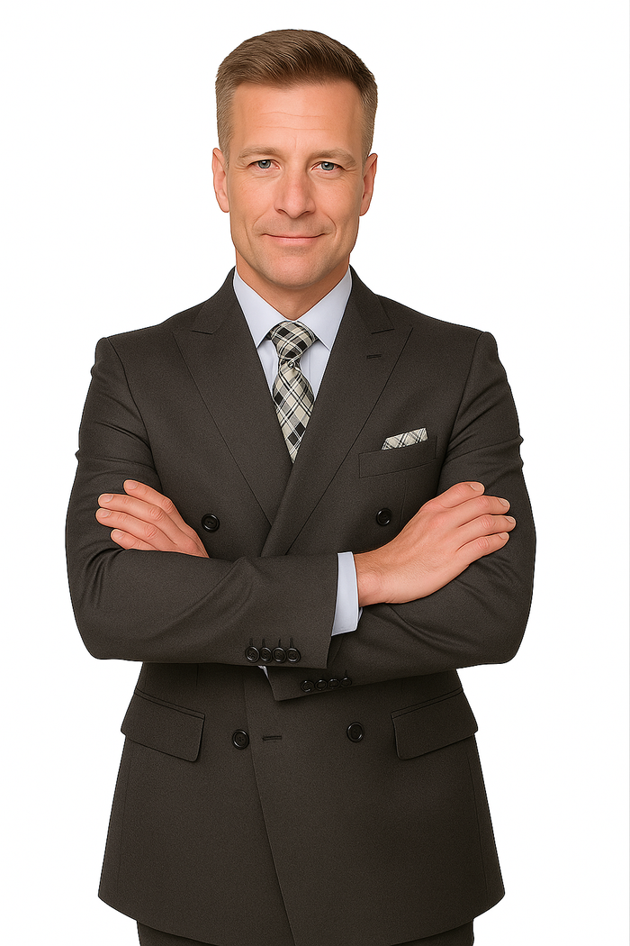Mens Classic Wool Double Breasted Suit in Black