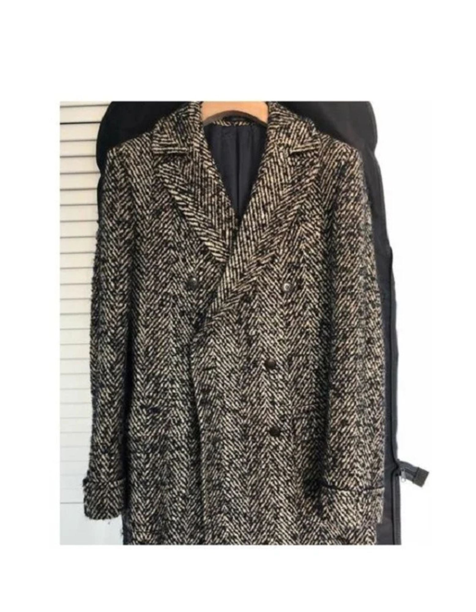 Tweed Overcoat - Herringbone Overcoat - Black And White Topcoat - Coat Size 38