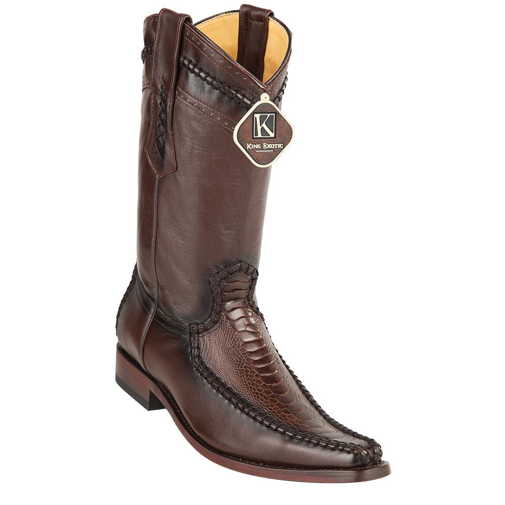 King Exotic Men's Ostrich Leg European Toe Boots - Black
