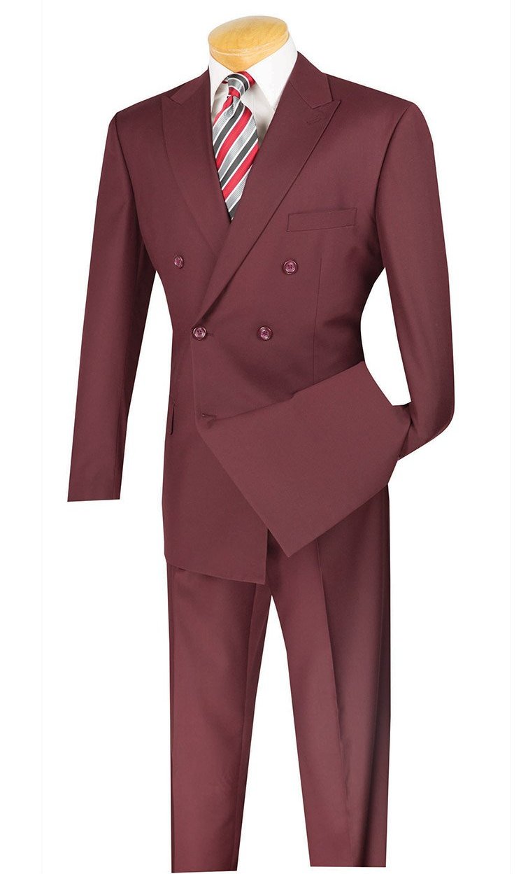 Ramses Collection - Double Breasted 2 Piece Suit Regular Fit in Burgundy - Burgundy