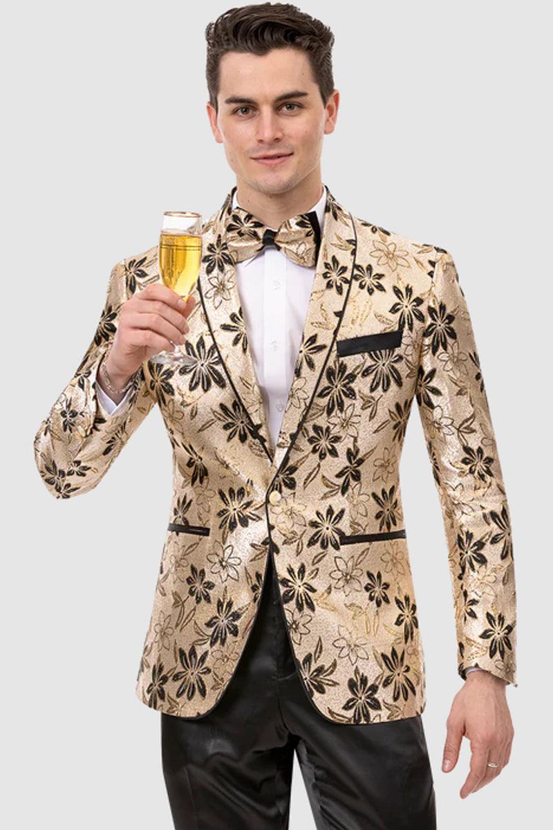 Deluxe Men's Black and Rose Gold Satin-Trimmed Shawl Tuxedo Jacket by Piasley - Black / Rose