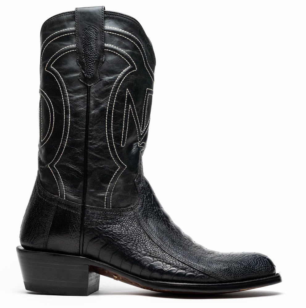 Marco Di Milano Denver Black Ostrich Leg Round Toe Cowboy Boots - 7