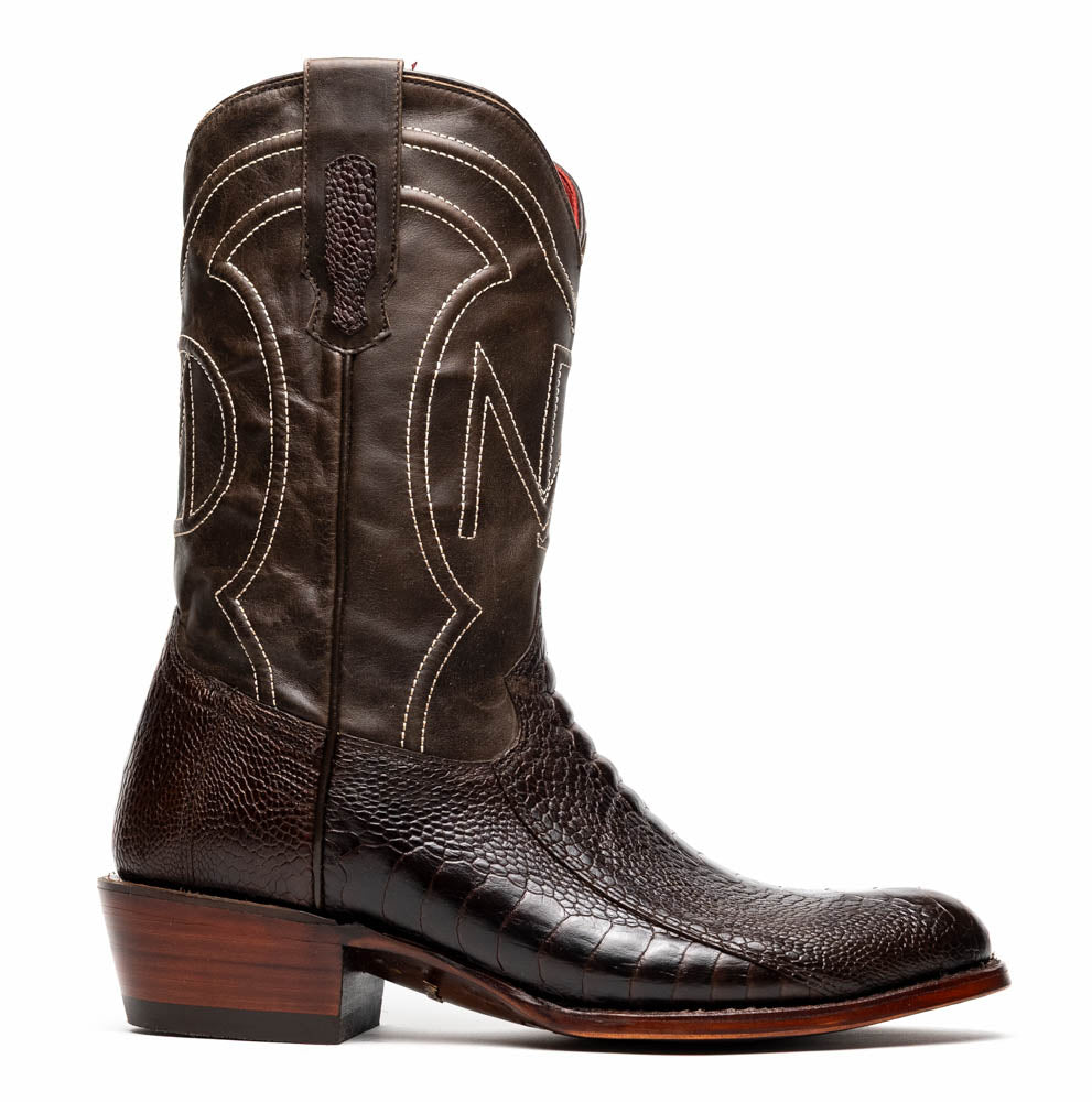 Marco Di Milano Denver Brown Ostrich Leg Round Toe Cowboy Boots - 7