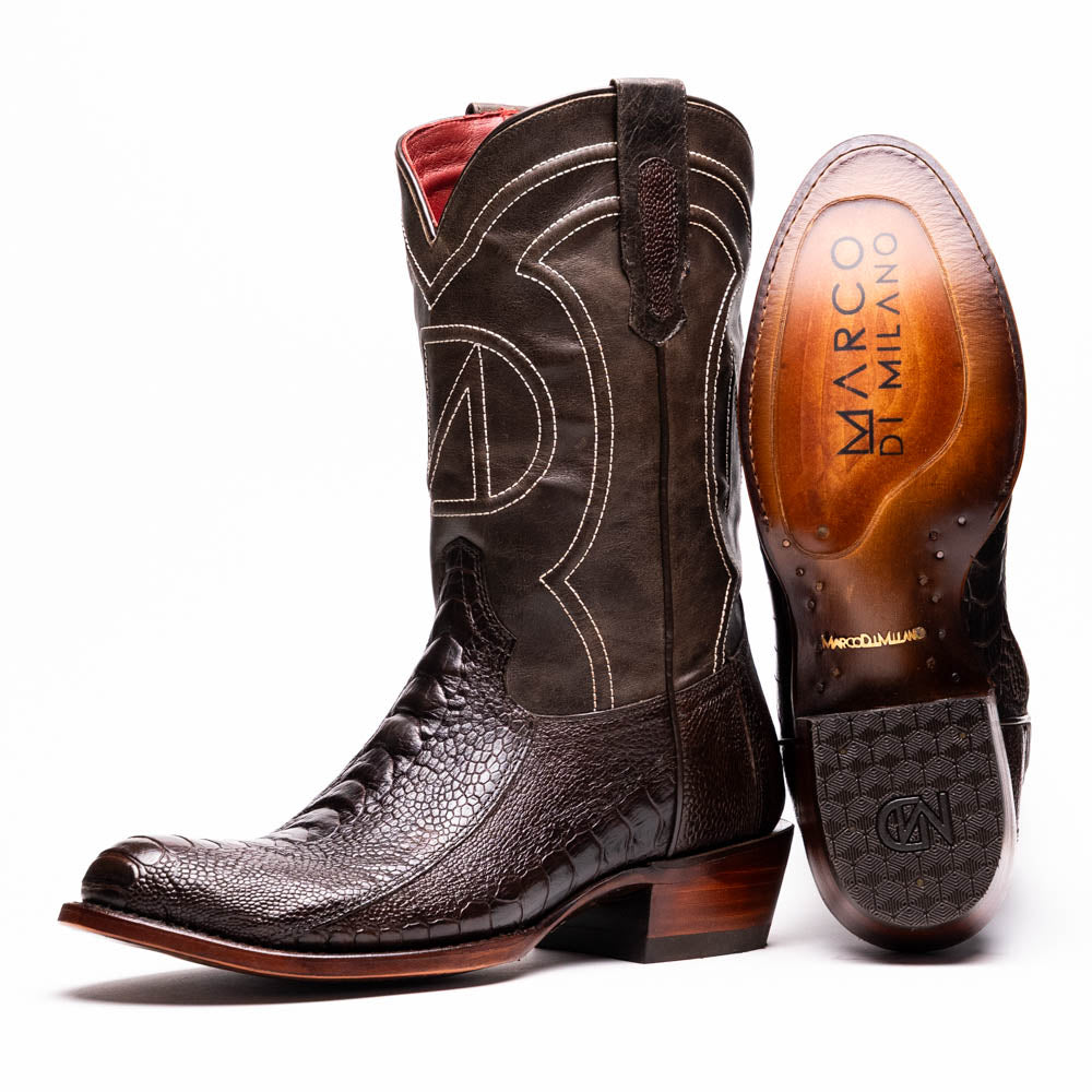 Marco Di Milano Denver Brown Ostrich Leg Round Toe Cowboy Boots - 7