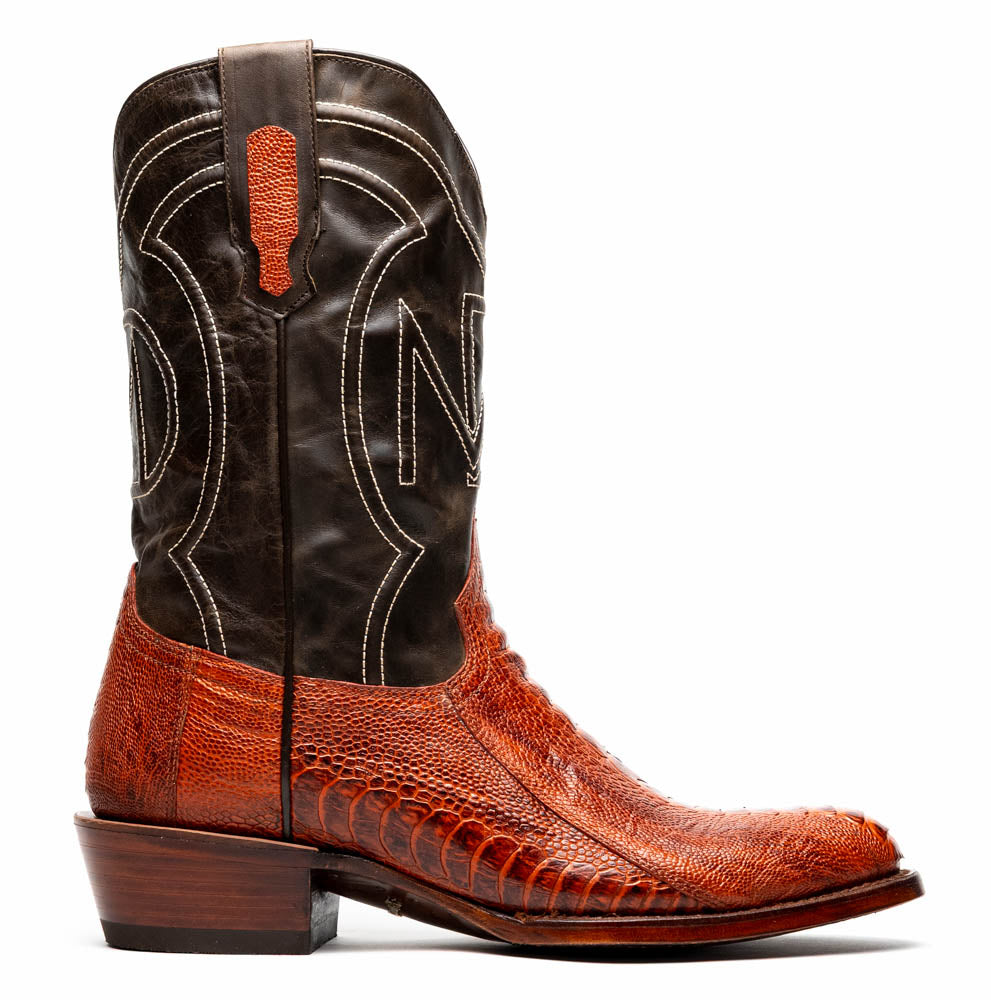Marco Di Milano Denver Rustic Cognac Ostrich Leg Round Toe Cowboy Boots - 7