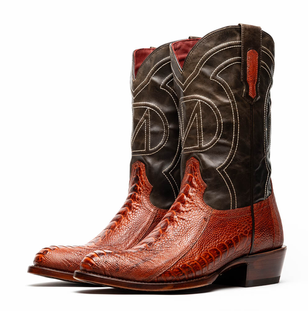 Marco Di Milano Denver Rustic Cognac Ostrich Leg Round Toe Cowboy Boots - 7