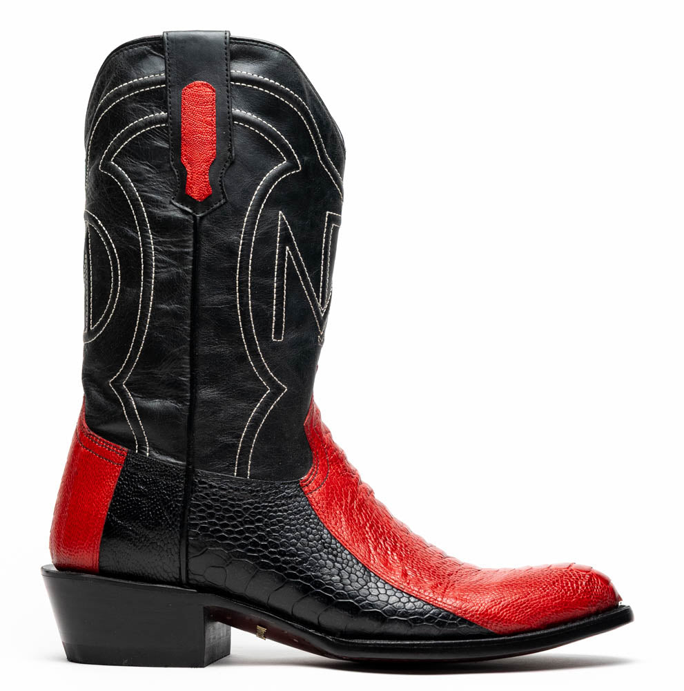 Marco Di Milano Denver Red / Black Ostrich Leg Round Toe Cowboy Boots - 7
