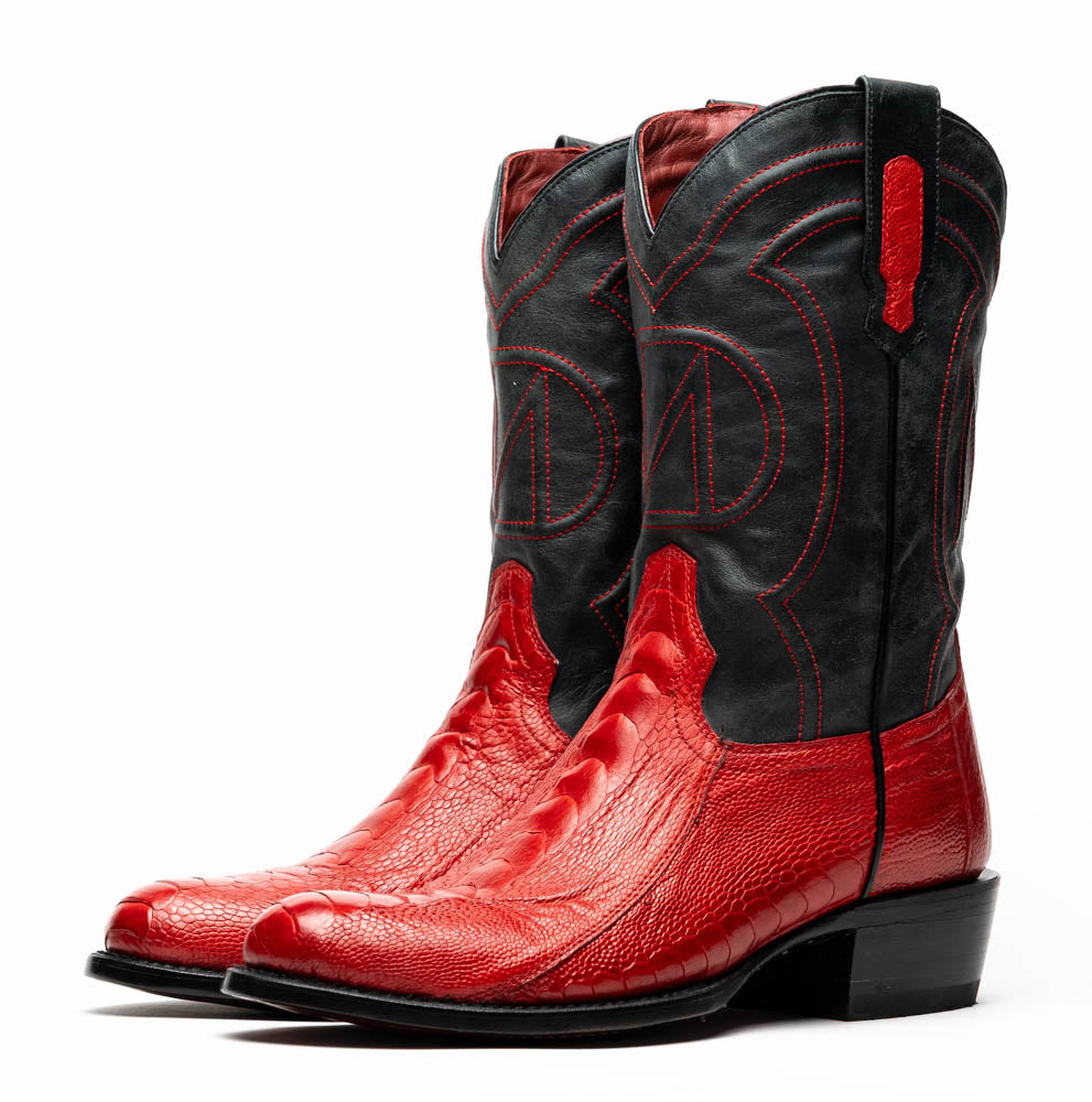 Marco Di Milano Denver Red Ostrich Leg Round Toe Cowboy Boots - 7