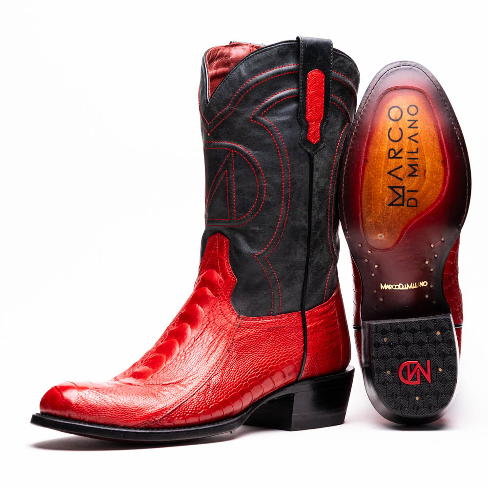 Marco Di Milano Denver Red Ostrich Leg Round Toe Cowboy Boots - 7