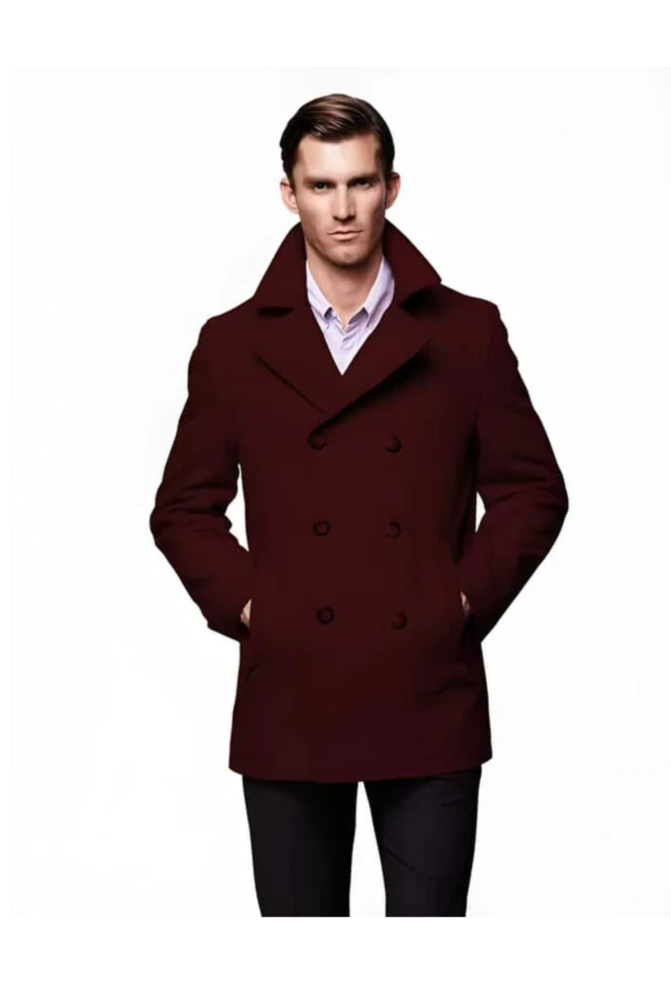 Men's Dark Burgundy Big And Tall Peacoat - Coat Size 38